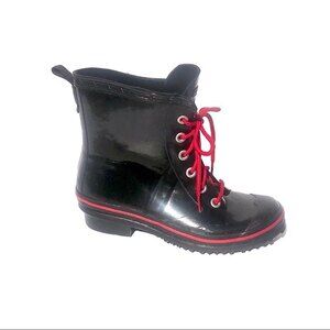 Skechers Womens Lace-Up Waterproof Combat Boots Black Red Ankle Rain Boot Shoes